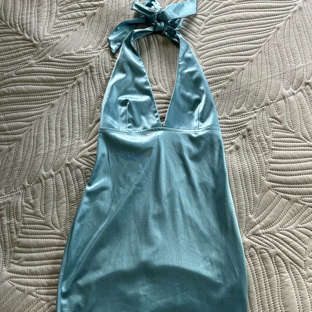 Blue satin mini dress